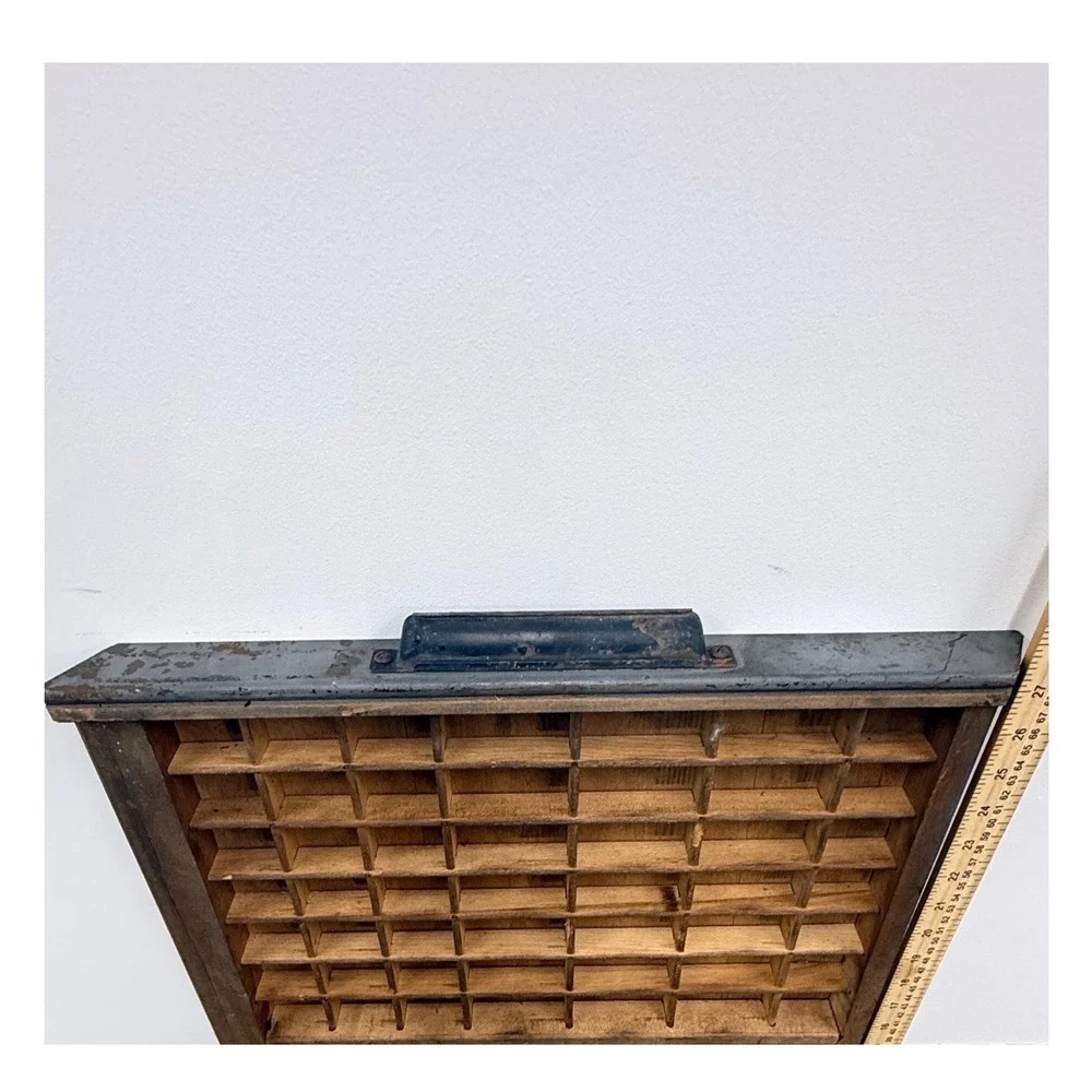 Vintage Wooden Printers Type Case Tray Standing Display Shelf Shadow Box 28x18x4